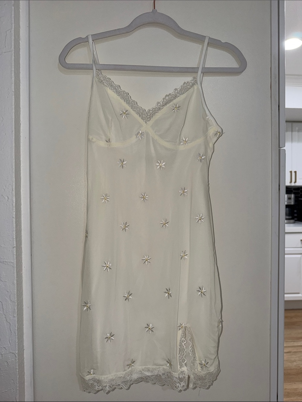 NWT (Flawed) Nectar Ivory Floral Embroidered Slip Dress | M